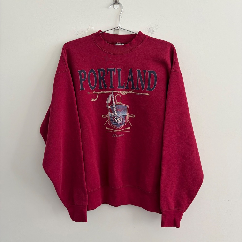 Vintage Fruit of the Loom Portland Maine Sweatshirt XL Red Made in USA 90s
